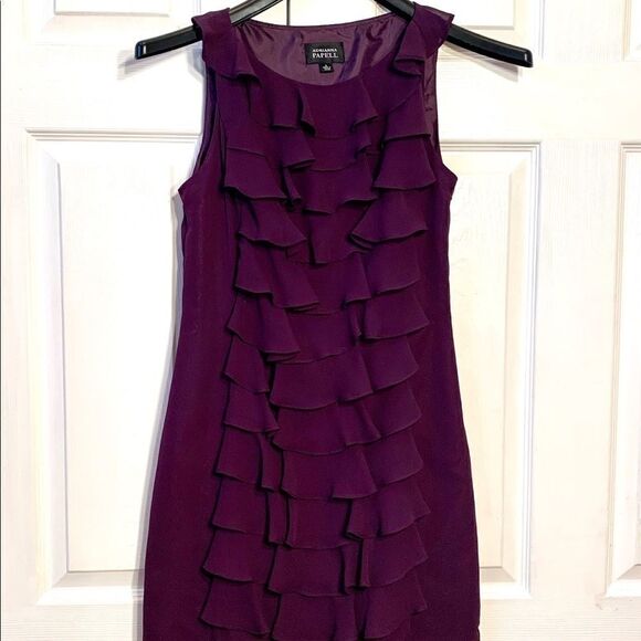Adrianna Papell lined Eggplant Chiffon Dress 4 - Picture 1 of 3